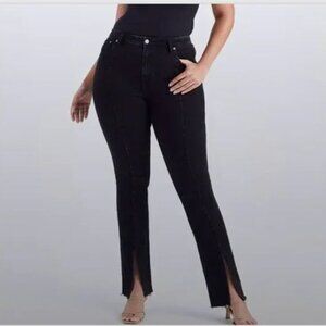 Abercrombie Curve Love High Rise Jeans Size 33/16 Charcoal Black Denim Split Hem